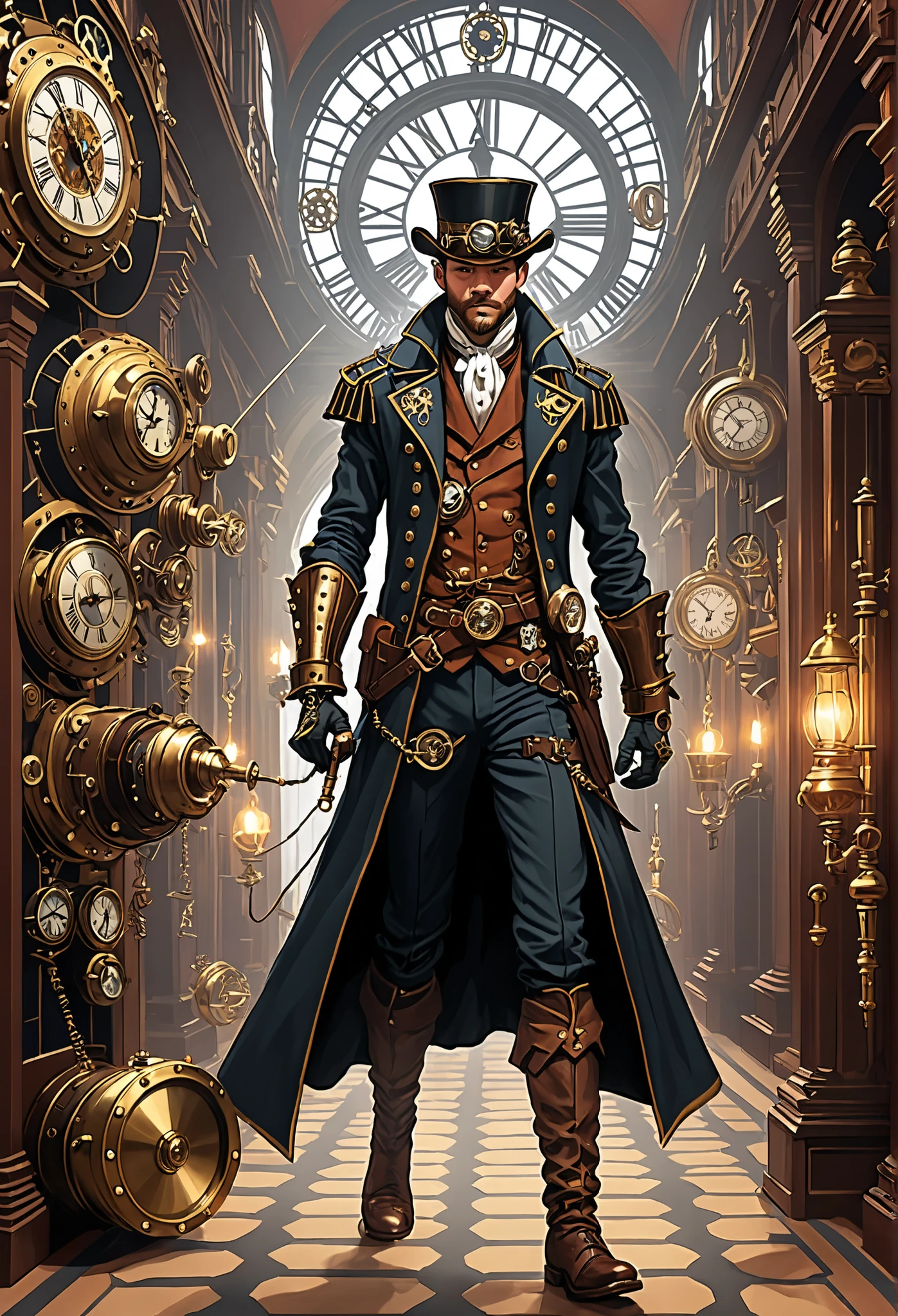 a dark-skinned man wearing a Steam Punk hat and holding a gun., homem Steampunk, usando trajes Steampunk, menino inventora steampunk, (Steampunk), ( Steampunk ), estilo steampunk, Steam-punk, Steampunk Fiction, steampunk aesthetic, uma deus Steampunk bonito, steampunk homem anime bonito, Steampunk, fantasia Steampunk, estilo de fantasia steampunk, arte steampunk, arte digital steampunk, roupas Steampunk