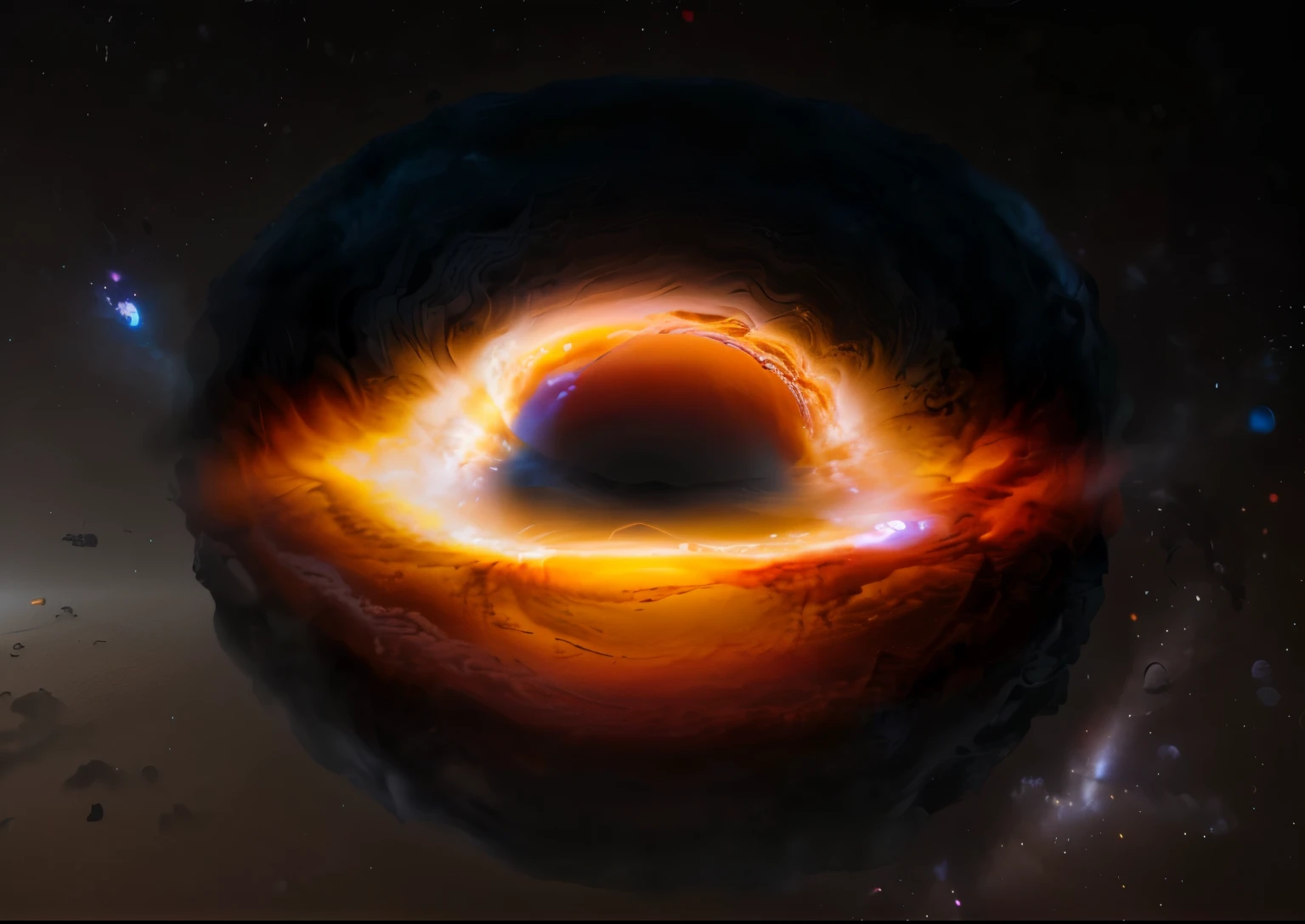 a close up of a black hole with a red ring, inside of a black hole, black hole event horizon, black hole with accretion disс, coming out of a black hole, is being drawn into a black hole, black hole, black hole in space, interstellar black hole, black hole, black holes, traveling into a black hole, black hole sun、中央には星間映画の巨大な black hole, Super High Definition, high definition , High Quality , plasma clouds 、gravitational radiation 、 swirling chaotic light 、 emits a huge jet of plasma in a vertical direction from the center、Spacetime is distorted and images look distorted、Gradient with unclear and vague outlines 、