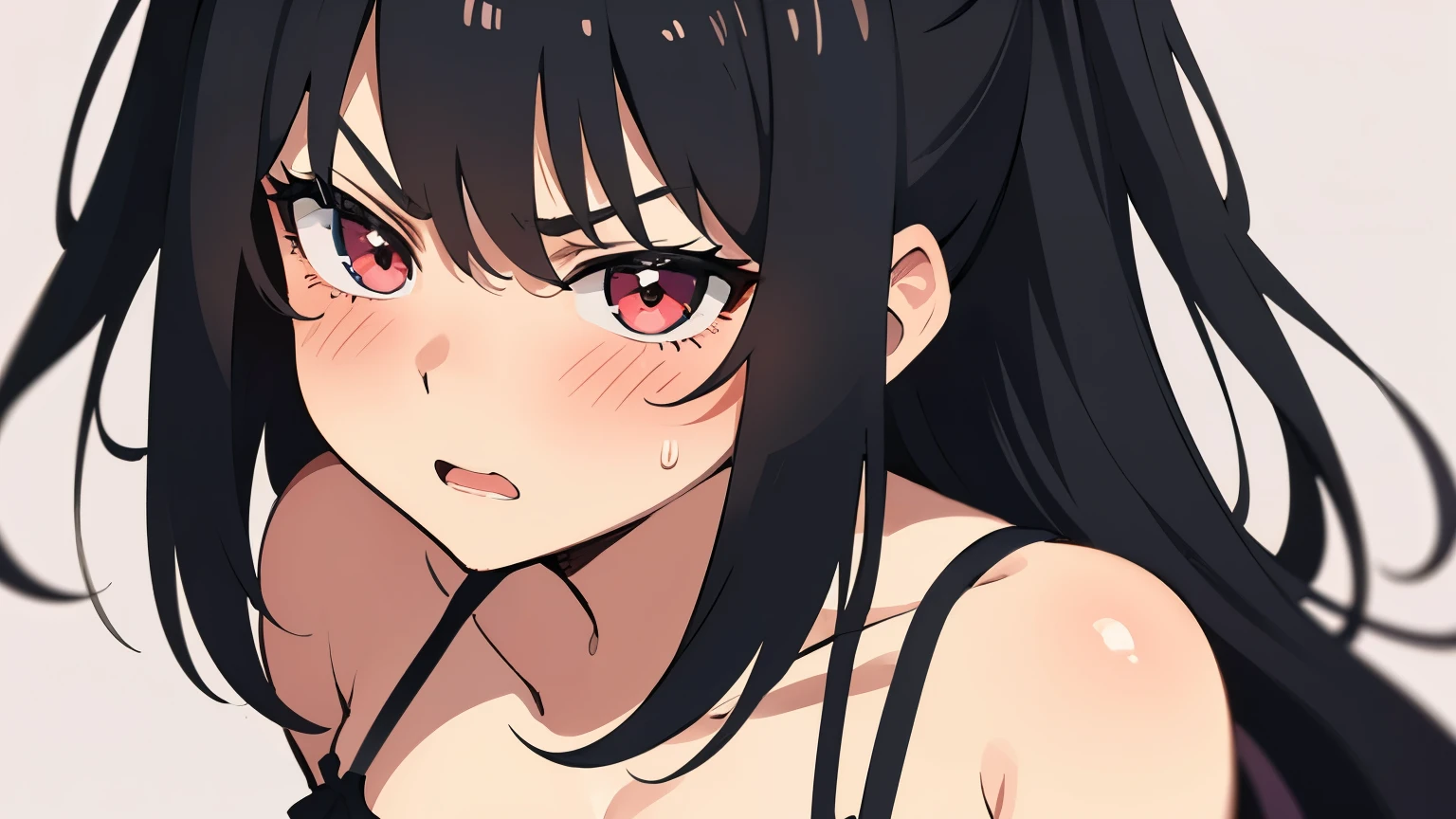 nsfw,1 girl,Solo,face focus,topless,panties,(blue hair),black hair,red eyes,long hair,Tsurime,Curvy,best quality, very aesthetic, absurdres,straight,masterpiece, best quality, very aesthetic, absurdres