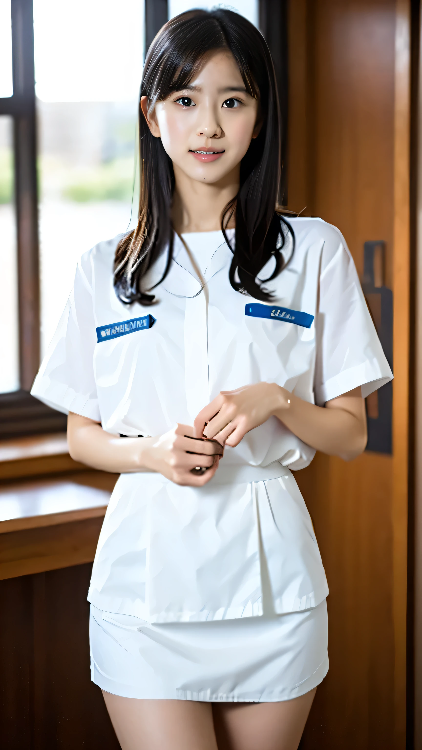 Incredibly beautiful Japanese women, school, ( best quality , 8k, Masterpiece :1.3), Masterpiece, best quality , skirt flip:1.2, White underwear panties:1.2 , nurse uniform