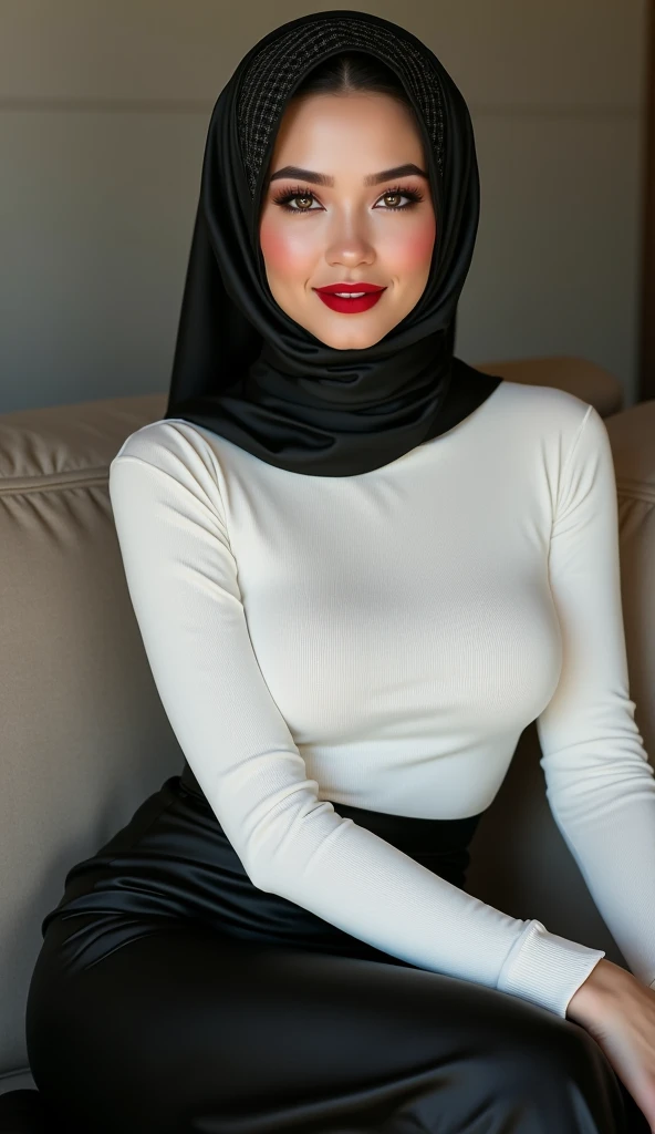 Biggest breast,long dress, veill hijab, cover mouth,Super tight, stands out