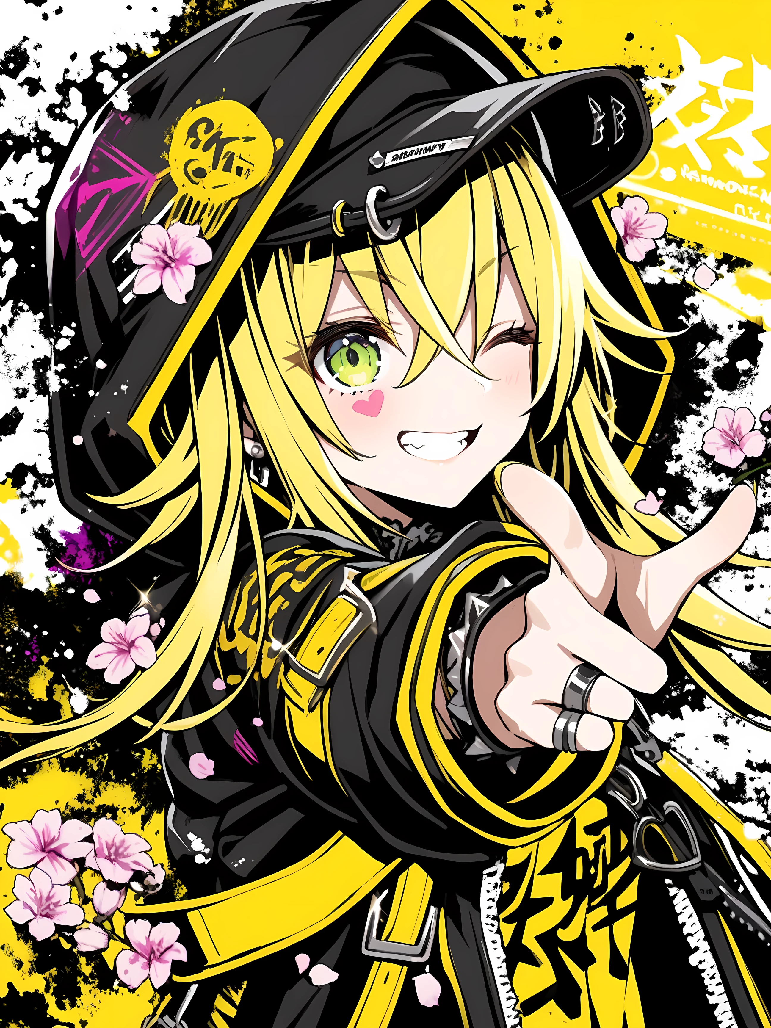 Anime girl in green witch hat and green witch outfit, Blonde,Cunning Smile, Close-up portrait of a magician
