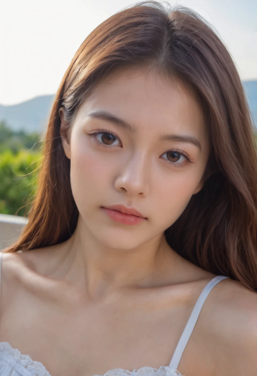((Best quality, 8k, Masterpiece :1.3)), 1girl, beautiful woman with emphasis on plump abs: 1.3, full body, (long hair, big breasts: 1.2), oversized tank top: 1.2, ultra-delicate face, delicate eyes, double eyelids, smile, home, random color clothes