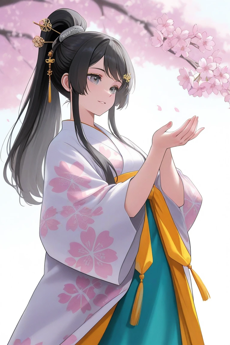 (Ultra High Resolution, Realistic, Realistic, Best Quality, Realistic), (High Detail Skin, Visible Pores), (Anime), (((Yellow and White Hanfu, Chinese Style))), Realistic, Simple Background, Upper Body, (8K, Original Photo, Best Quality, Masterpiece), (1 Girl), Photon Mapping, Radiosity, Physically Based Rendering, Auto White Balance, (((Unforgettable Smile, Long Hair))), Watery Eyes, (Blush|Cute Playfulness|Moe|Skinny|Thick Bangs|Beauty| Double ponytail|bun,), (looking at the audience), (the iris and pupil are round, the pupil is reflected around, and the size of the eyes is not the same),