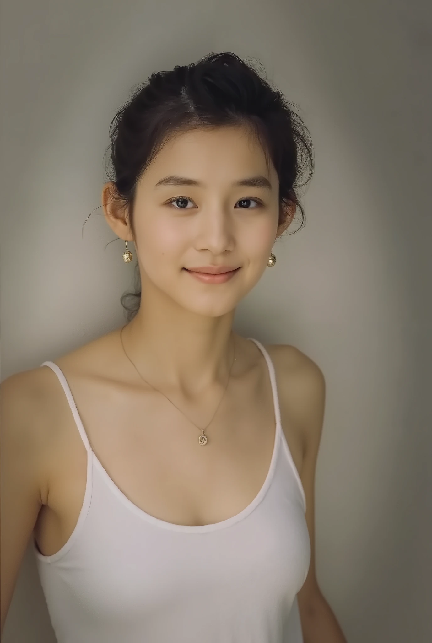 (((nude))) , look up above my collarbone 、 raise my throat and have a cute smile 、Teenage Girl、