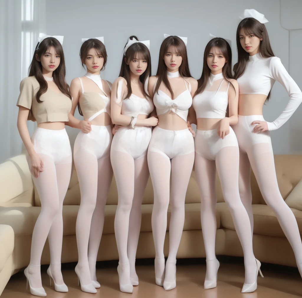 A group of maids，White ass pantyhose，White stockings，Thick white pantyhose，Thick white dancing socks， white heels ，huge tit，Cocked buttocks，Super detail，hyper HD,A high resolution,1080P,Anatomically correct，ccurate，Physical coordination，Photo portrait，slender thigh，Delicatemakeup，Best quality, Masterpiece, 超A high resolution, RAW photo, Beautiful and aesthetic,deepshadow, (photorealistic :1.4), full-body composition, Striking perspective.Naked