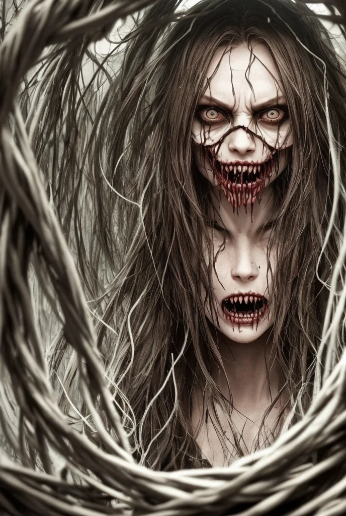 GhostlyStyle, Solo focus, high contrast, masterpiece, intricate details, award winning portrait of a zombie banshee screaming, horror, zombies army in backgound