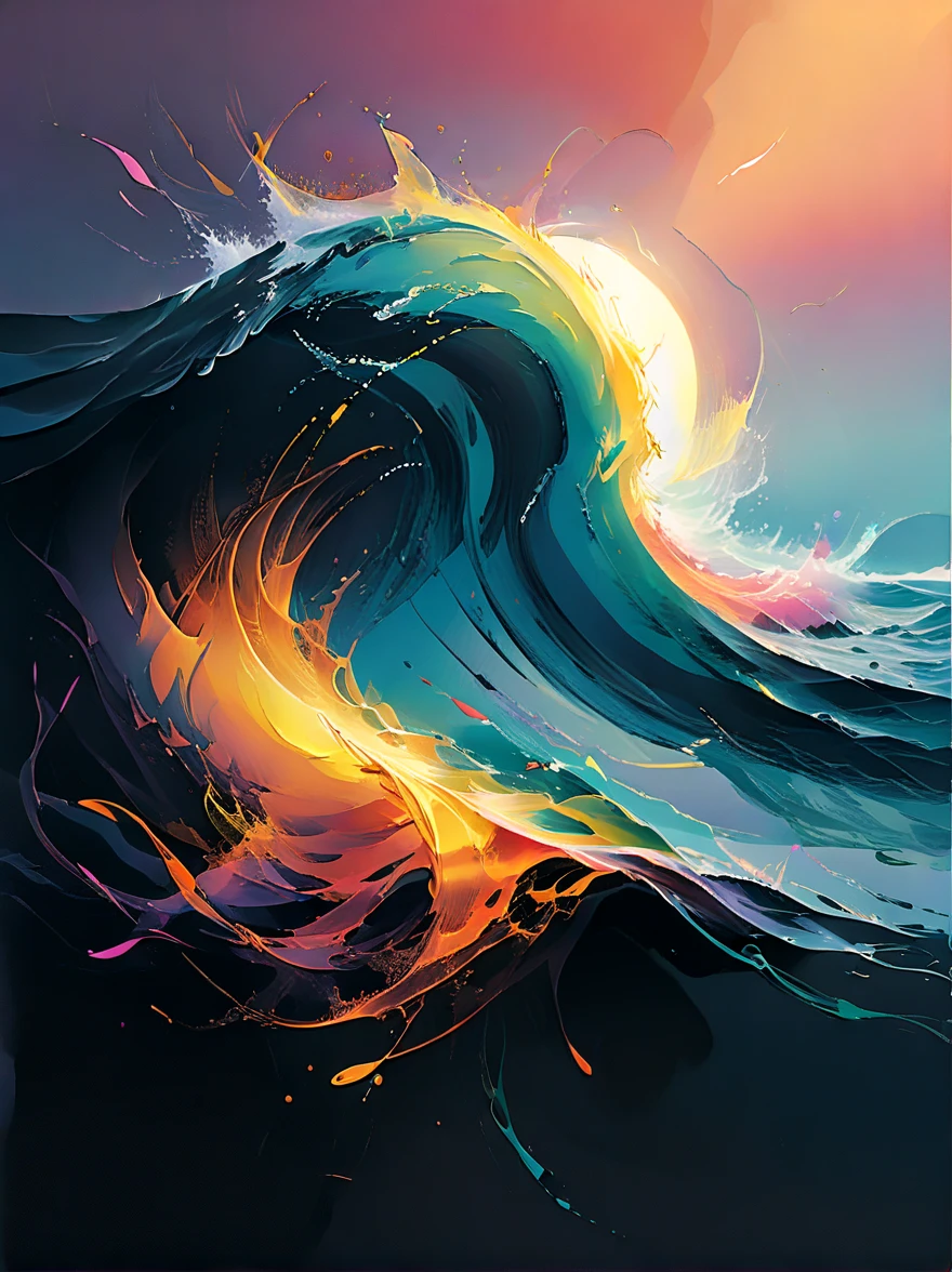 artnthrmg gliding over the ocean, water, waves, fluid, energy, colorful, gradient background, soft motion, 
 