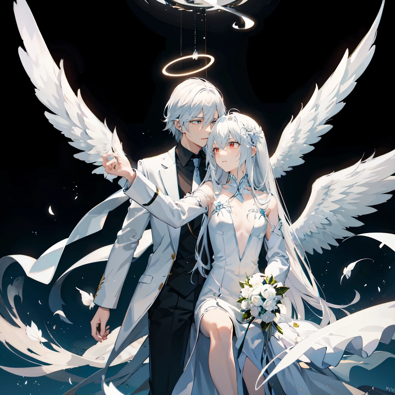 Anime couple hugging and kissing ,  long scarf red color  , Looking forward Man in formal suit wearing a white and platinum lab coat above Man,red eyes, cabello largo color platino anime angel con alas y un halo por encima de la cabeza, anime wallpaper , bíblico preciso angel , angelic, ,  glowing angelic being  , an angel, angelical, hd anime wallpaper , Night, angel, ascension,  Big shiny white wings , , Angelic and Disturbing  , the lilies, ethereal anime, angelic angel alas de angel, white-haired deity,  Glowing Angelic Being , Angelic halo, sacred halo, Un angel,  snowy anime background ,  winner of the pixiv , The Angel of Death with a halo, anime wallpaper, angelic and disturbing,  orange halo around her head ,  ray of light through white hair, bright halo above his head, Looking forward Man in formal suit wearing a white and platinum lab coat above Man,red eyes, cabello largo color platino anime angel con alas y un halo por encima de la cabeza, anime wallpaper , bíblico preciso angel , angelic, angel  glowing angelic being  ,  angel, angelical,  anime wallpaper , Night, angel, ascension,  Big shiny white wings , , Angelic and Disturbing  , the lilies, ethereal anime, angelic halo con alas de angel, white-haired deity,  Glowing Angelic Being , Angelic halo, sacred halo, Un angel, ,  orange halo around her head ,  ray of light through white hair, bright halo above his head, ANGEL HALO shiny white and platinum , masterpiece,  angry face, Ojos rojos,  close up , swirling wind, snowy background ,  ANGEL HALO shiny white and platinum , masterpiece, angry face, Ojos rojos,  close up , swirling wind, snowy background ,  lab coat color white and platinum formal outfit platinum color formal attire complex snowy background 