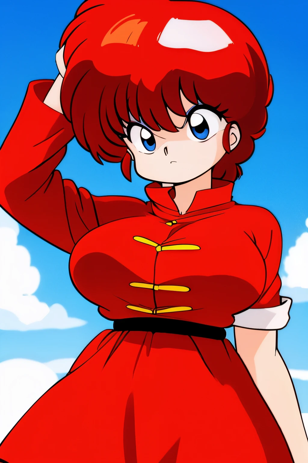 Ranma１／２ 
早乙女乱馬 Ranmaちゃん 
衣類 分離袖 帽子飾り 靴下類 前貼り ニプレス サイハイソックス 
別バストサイズ 乳 女性 鼠蹊部 爆乳 ロングヘア おへそ 赤目 赤毛 太股 下乳 
伸ばした両腕 ローアングル ゾンビーポーズ 
キョンシー 
お札 
女性一人 
ofuda_on _head ofuda _on _ nipples ofuda _on _ vagina talisman 
simple background white background cowboy shot 
High Resolution Very High Resolution  
