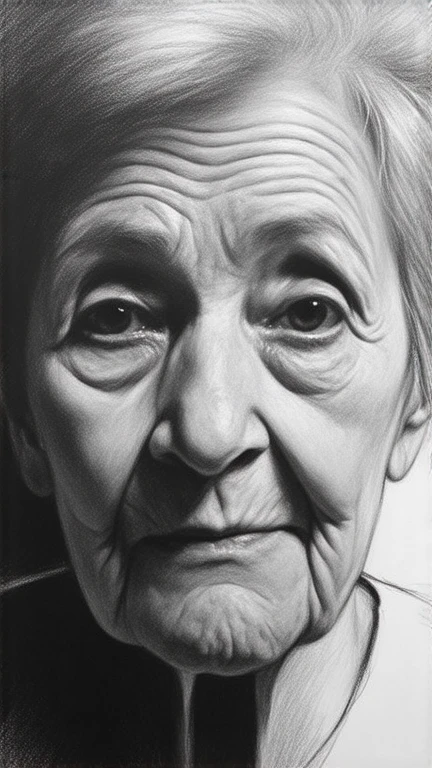 Detailed charcoal drawing in the style of Viktor Miller-Gausa, cubism eith ultra hyperealistic by Rafael Vitor and Tarsila do Amaral, Ross Tran, Brian Froud, Tom Bagshaw of a Kind Elderly Woman, with soft, intricate shadows in her wrinkled face, (( extremely  emotionally and  sensitive to expressive face:1-5), Capturing the weathered beauty of a long and fulfilling life Best Quality, Detail, High Details, Anatomically Correct, Masterpiece, High Resolution, Accurate, Award Winning, HD, High Quality, Retina, Super Detailed, Textured Skin, UHD, 