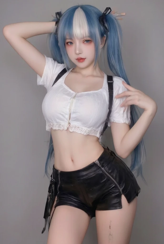 Laughing Devil,no,tangle, dirty,,Crazy, madman, and various behaviors, 21 year old girl, Masterpiece, best quality, (วอลล์เปเปอร์ CG unity 8k ที่มีรายVery detailed, Masterpiece, best quality, Very detailed, best shadow), (Detailed background), (Beautifully detailed face, Beautifully detailed eyes), high contrast, (Best illumination,middle chest, Big hips, Delicate and extremely beautiful), Picky Harley Quinn, 1 girl, alone, look at viewer, blonde hair, multicolored hair, blue hair, red hair, Twintail, long hair, smooth, blue eyes, green eyes, perky middle chest,Big hips, red lips, choker, shorts, tights, shirtแจ็กเกต, put on makeup, Diaphragm, navel, lipstick, belt, shirt, tattoo, Jersey, t-shirt, shirtผ้าฉีกขาด, crop top, shirtผ้าหลากสี, torn tights, multicolored shirtแจ็กเกต, short shorts, nail polish, Laura:Harley Quinn:0.8 ,harley queen,Looking back:1.3,UHD,8ก, HDR,above:1.6