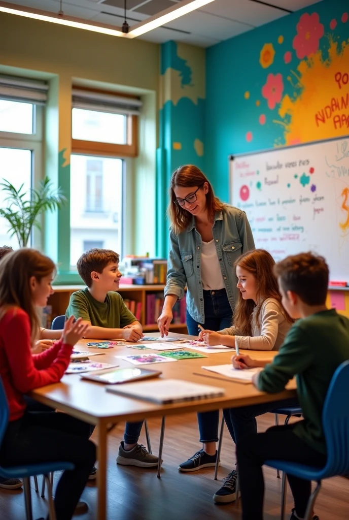 Students playing while learning in the classroom