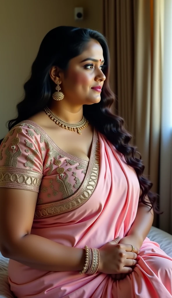 ravishing sexy curvy chubby tall Plus size bbw supermodel Indian 30 years old fat Marriage Woman as elegant bride, in a flower garden venue, wearing ethereal black lehenga and blouse, navel, with embroidered angel wings, lavish flower decorations, intricate henna tattoos,, (ravishing long wavy backlit hair), (enchanting daylight:1.2), (intricate kohl lined eyes:1.3), (adorable smile:1.3) soft dramatic lighting, flower everywhere, big butt, big tall, back pose, backlit, light rays, highly detailed, trending on artstation, paint splashes, rich colour, fantasy portrait, by atey ghailan & Annie Leibovitz)