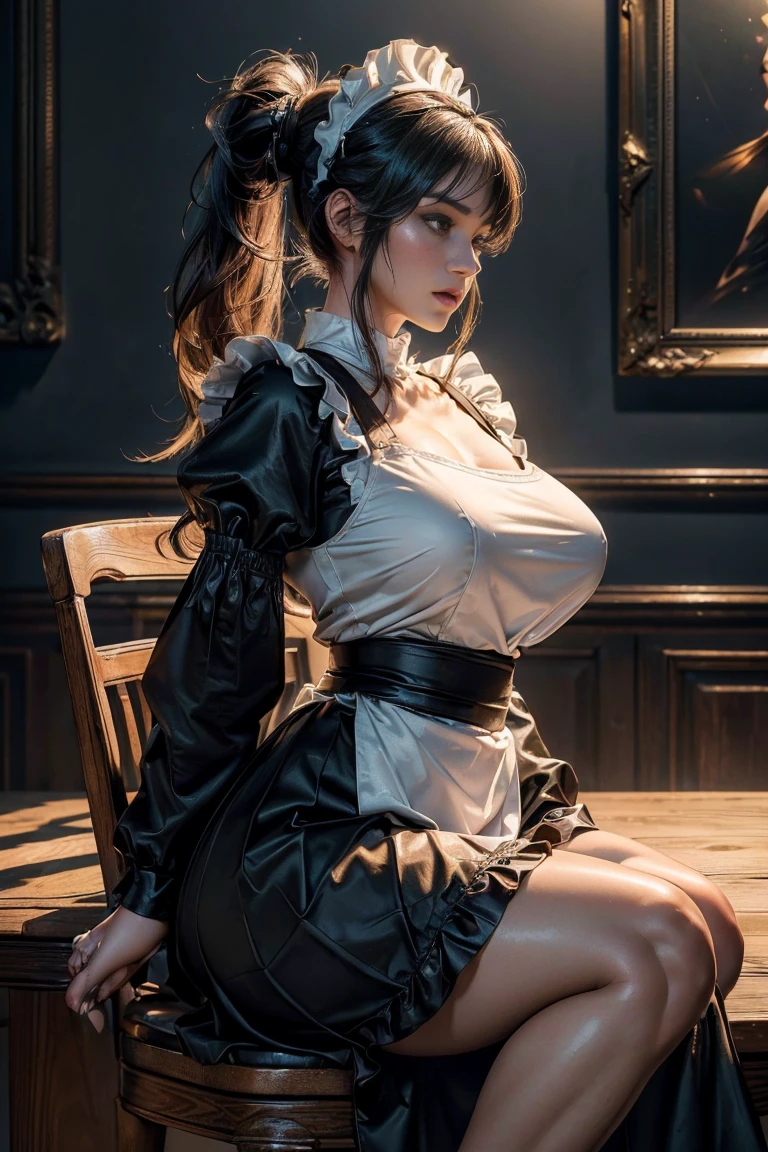 Inside the castle、maid with twin tails、Zito-order、short stature、huge tit、animesque、Looking from above、sullenness、thighs thighs thighs thighs