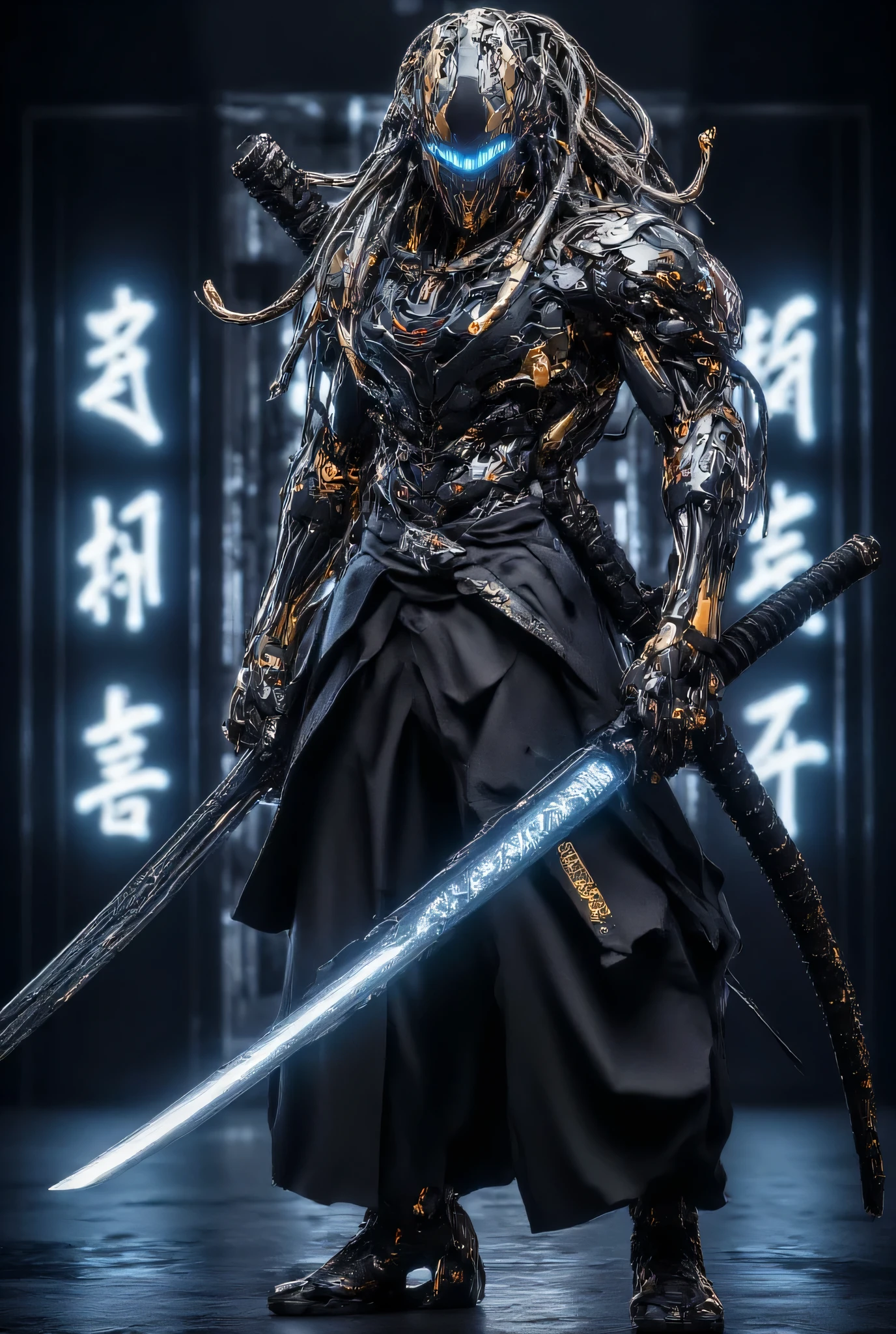 A close up of a person holding a sword in a dark room - SeaArt AI