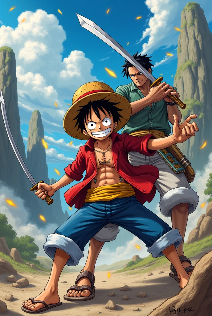 Luffy doing a suplex on Zoro