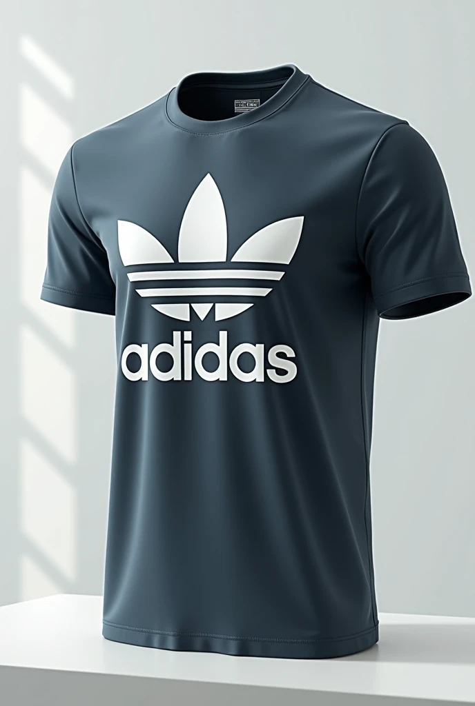 generate a t-shirt with only the sporty navy blue color and a logo on one sleeve