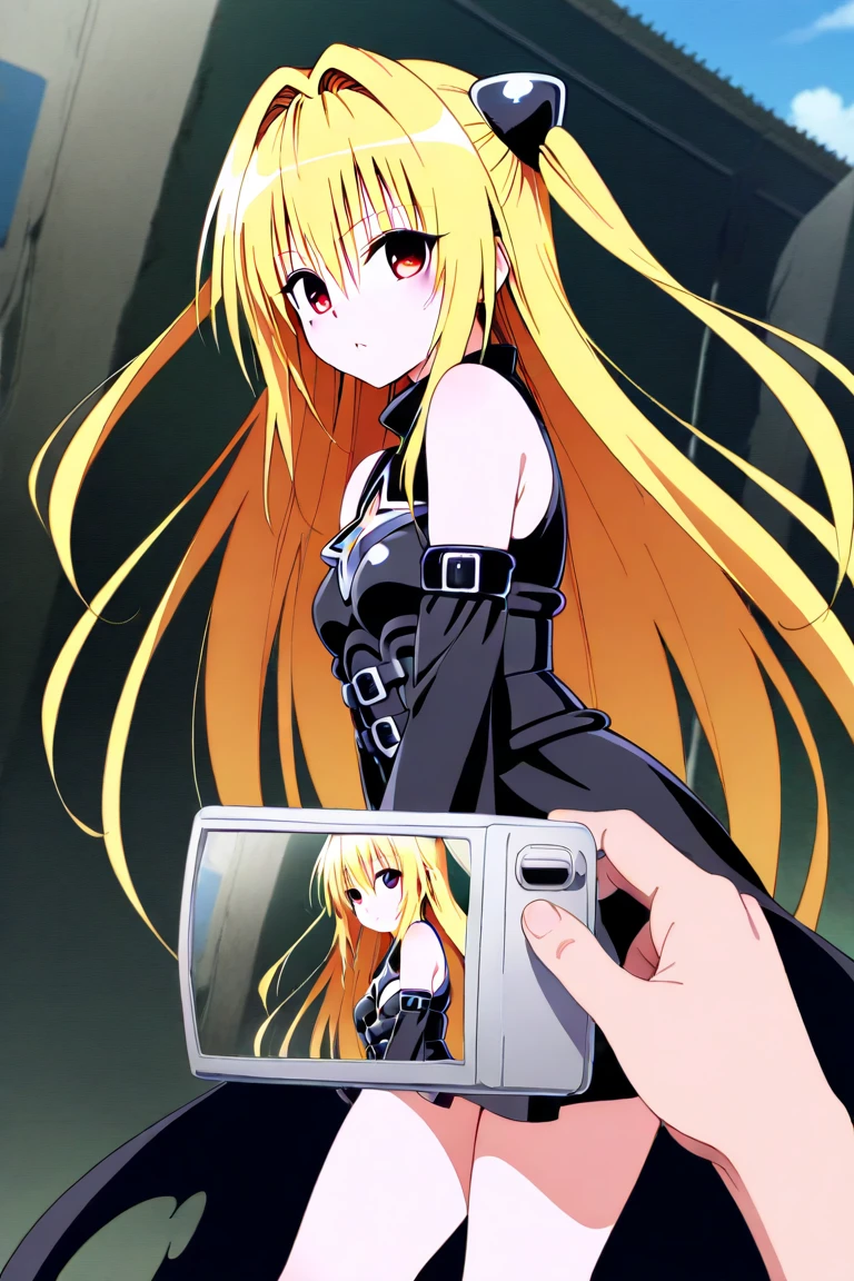 love-ru, konjiki yami ,  with blond hair,  red eyes,  Looking at the camera , trending on Pixiv,  autodestructive art ,  anime image of a cute girl ,  anime TV frame ,  Best anime girl ,  anime still image ,  daytime unearthly anime 