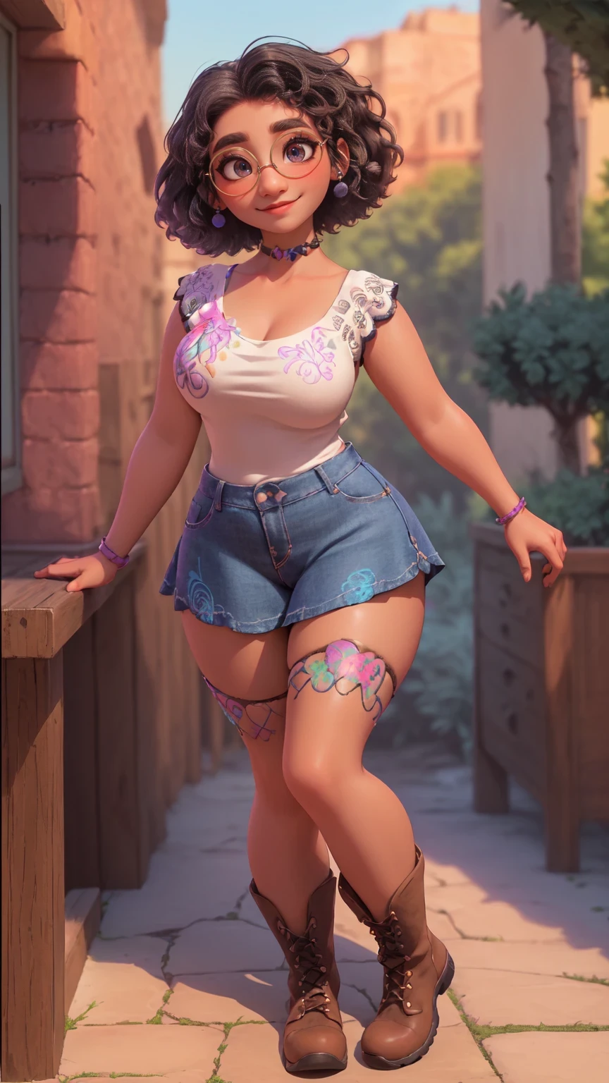 Best quality, chubby Burkinabe Zendaya Nicki Minaj Etta James, ebony woman, caramel african skin, tattooed legs, beautiful white dress, giant buttocks, very curvy, short blonde braids and shaved sides of head, brown eyes, full lips, seductive, , rounded full upper lip, tattoos on legs, tattoos on thighs, tattoos on calves, chubby calves, thick calves, wet body, leaning against the wall under the awning of a front porch, tattoos, nose piercing, thick thighs, curvy physique, small turquoise butterflies flying around her, hyperdetailed, intricate details,