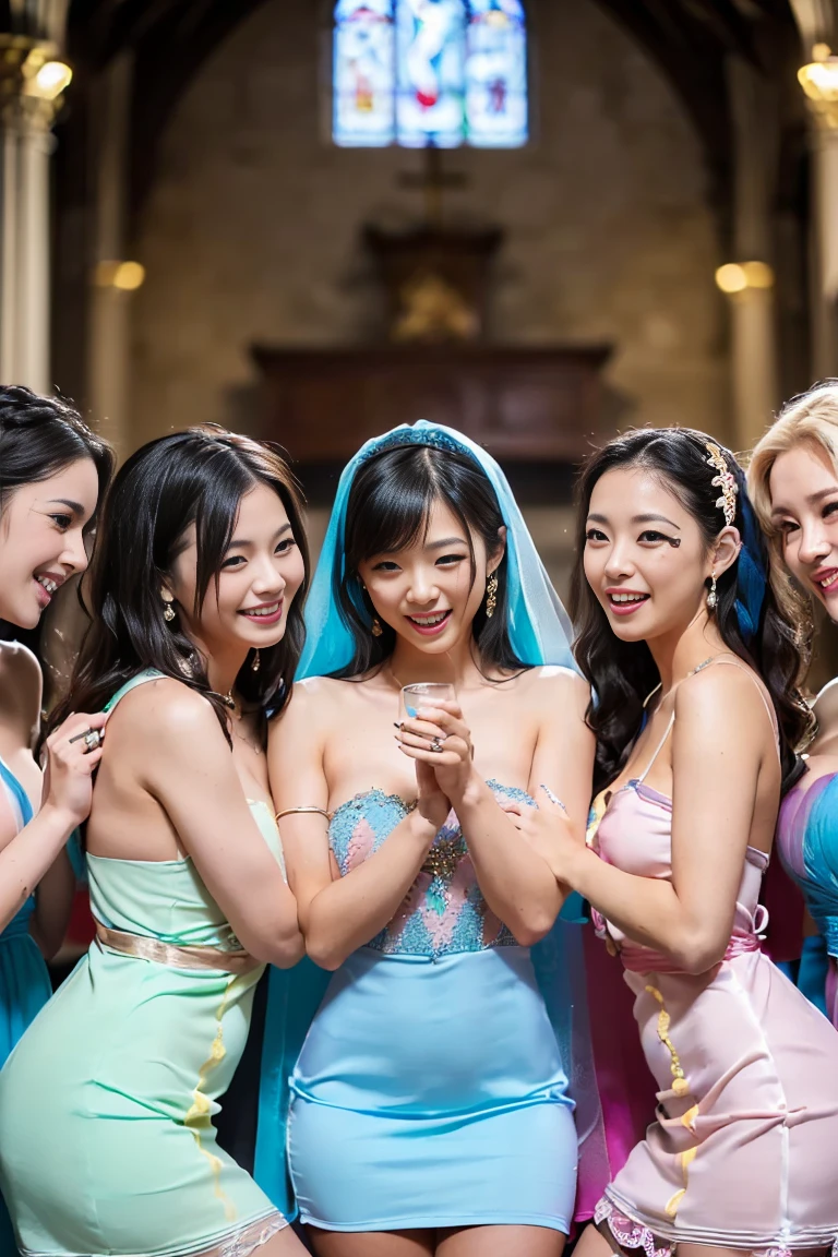 8K、top-quality、masterpiece、Real kei、ultra-detailliert、2 girls ROM、20 year old attractive Japanese woman wearing a kimono、With a glass of champagne in hand、Longhaire、Brown hair、vipROOM、Beautie、natta、Smiled smile、Beautiful blue eyelashes NovaFrogStyl, Pretty big 、toppless、