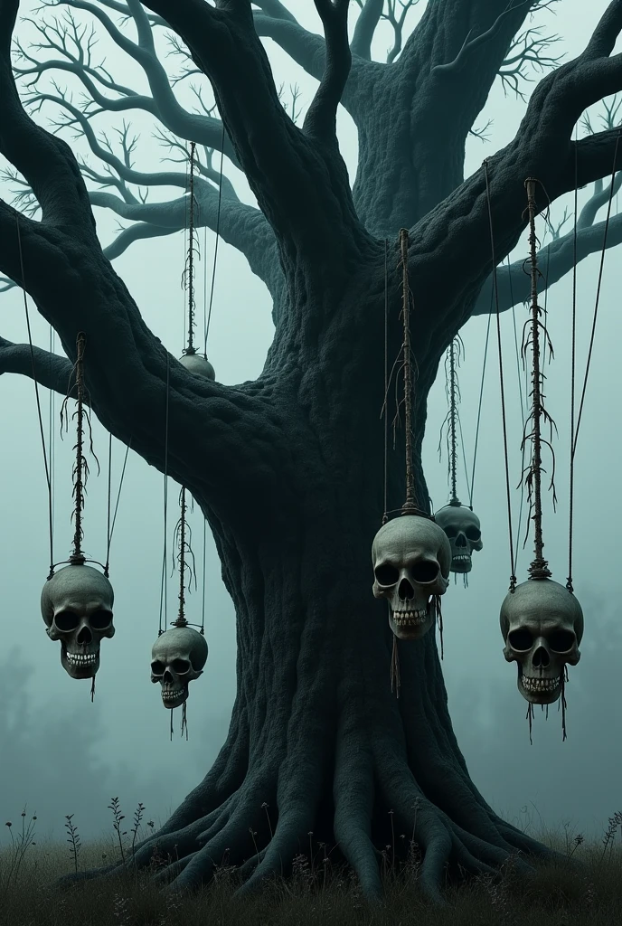 Skulls coming out of a tree