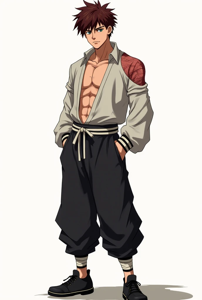 (masterpiece), (best quality), mr 1_onepiece, 1 man, solo, white hair,short hair,muscular, black trousers with white stripes