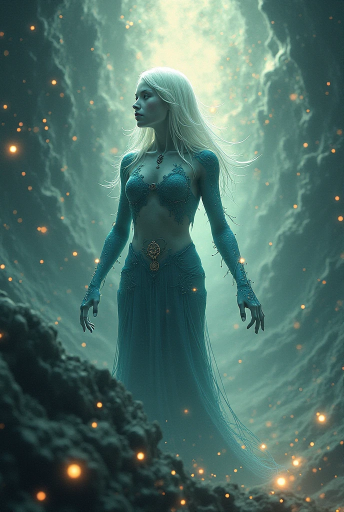 nsfw, fantasy art, dnd art, RPG art, drkfntasy wide shot, (masterpiece: 1.4) portrait, intense details, highly detailed, photorealistic, best quality, highres, glowing particle portrait a nude vedalken female (fantasy art, Masterpiece, best quality: 1.3) (blue skin white nipples: 1.5), intense details facial details, exquisite beauty, (fantasy art, Masterpiece, best quality)cleric, (blue colored skin: 1.5) blue skinned female, (white hair: 1.3), long hair, intense green eye, fantasy art, Masterpiece, best quality) armed a glowing yellow magic symbolled mace, nude (white nipples, white pubic hair: 1.3) naked, breasts exposed, wet, (standing at the base of a beautiful waterfall :1.3), wearing glowing holy symbol GLOWING EARRINGS, within fantasy temple background, reflection light, high details, best quality, 16k, [ultra detailed], masterpiece, best quality, (extremely detailed), close up, ultra wide shot, photorealistic, RAW, fantasy art, dnd art, fantasy art, realistic art,