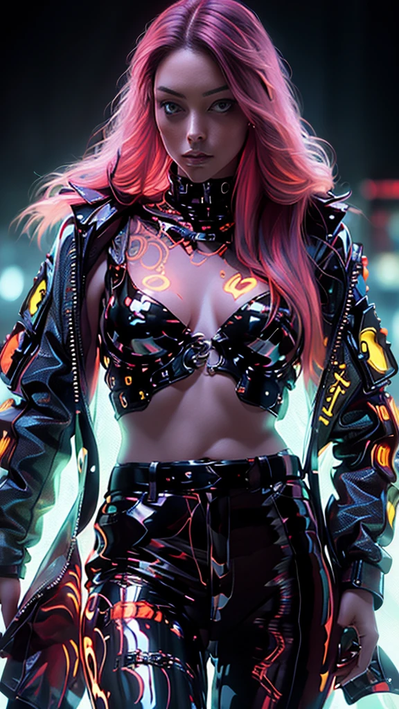 unreal engine:1.4,UHD,The best quality:1.4, photorealistic:1.4, skin texture:1.4, Masterpiece:1.8, 18 year old female, Red mesh hair on black hair, long hair, straight hair, , Comic appearance,(Apocalyptic City of Fire),(Cyberpunk:1.4),(The best quality,4k,High resolution), Red highlights in black hair, long hair, straight hair, Transforming woman,one,cold eyes ,sharp eye,distressed look,bright red eyes,Improved facial expression,,Change the appearance of a transformation,beast,Bestialification,evil fight,Buttle,Delicate illustrations drawn in detail,Torn clothes with decoration,disheveled clothes,Realistic depiction,vibrant colors,expressive,Classic background