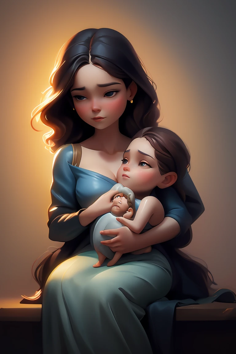  illustration of a woman , holding a ,  digital painting by Mark Arian , pixiv,  Digital art ,  Dream painting by Bosch ,  emotional concept art, motherly,  Gouweiz style artwork, mother, RHADS и Lois van Baarle, Lois van Baarle , Pino Daeni and Dan Mumford