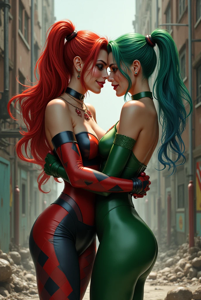 Harley quinn and poison ivy. Scantily clad