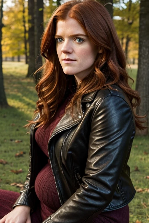 Medium view, of young aged, face portrait, Scandinavian features,long hair, extremely fat, very fat, chubby, ginger hair, high quality, pretty, gorgeous, busty, curvy, fat, overweight, beautiful, tight black leather moncler puffer jacket, in cozy college courtyard,