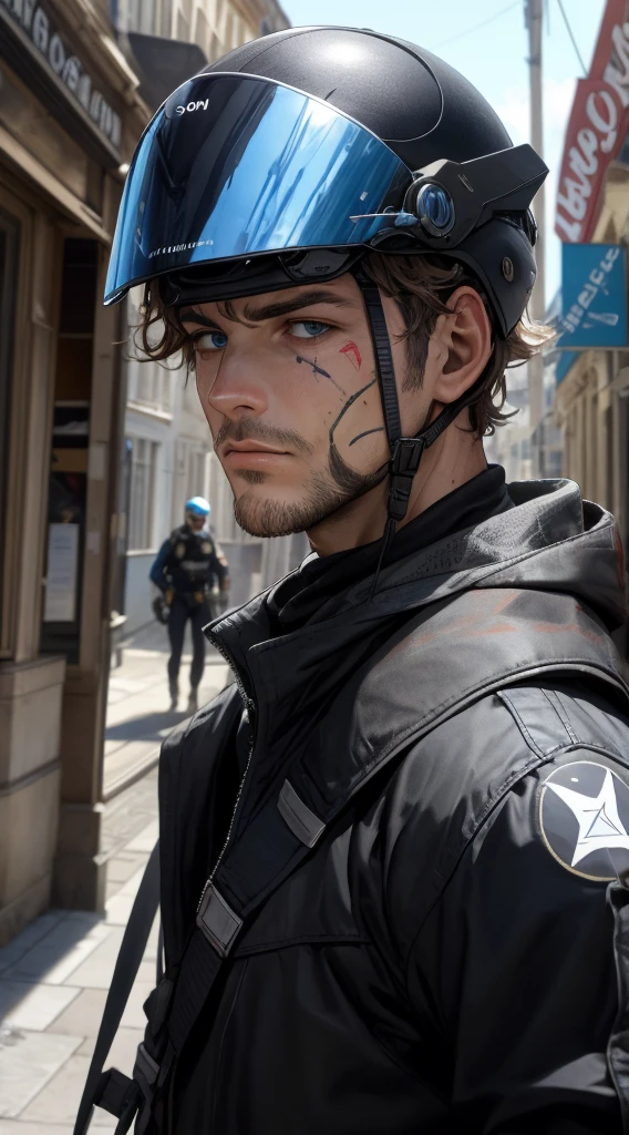 Create a police officer injured from a gunshot talking to your young ,8K, Ultra realistic photo, cinematographic