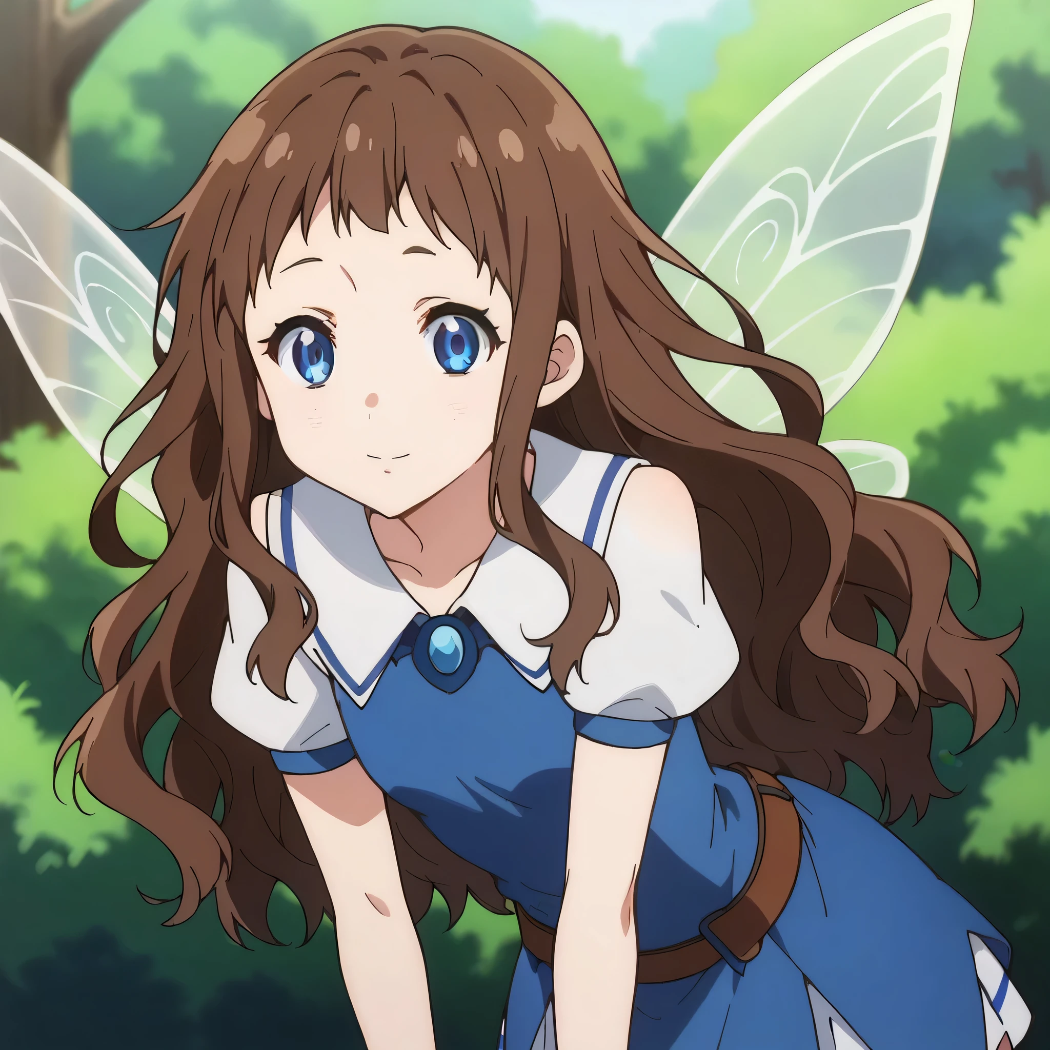 score_9, score_8_up, score_7_up, source_anime,
arche, ai shindou, long hair, blue eyes, brown hair, wavy hair,
skirt, magician dress, mage outfits, white fairy wings,
indoors, bent over, smile, forest, sit on a fallen tree,
looking at viewer, cowboy shot, dutch angle, solo,