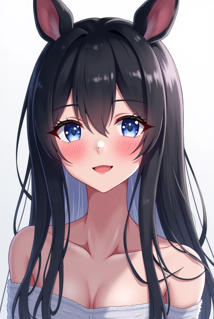 from side, medium breast, best natural eyes,nsfw, {{{stand straight}}}, from front, {{{full upper body}}}, small nipples, nsfw, topless, (masterpiece, best quality:1.2),illustration,8k,hd,1girl,solo,(portrait:1.2), asashio, black hair, long straight hair, blue eyes, anime nose, anime mouth, white background