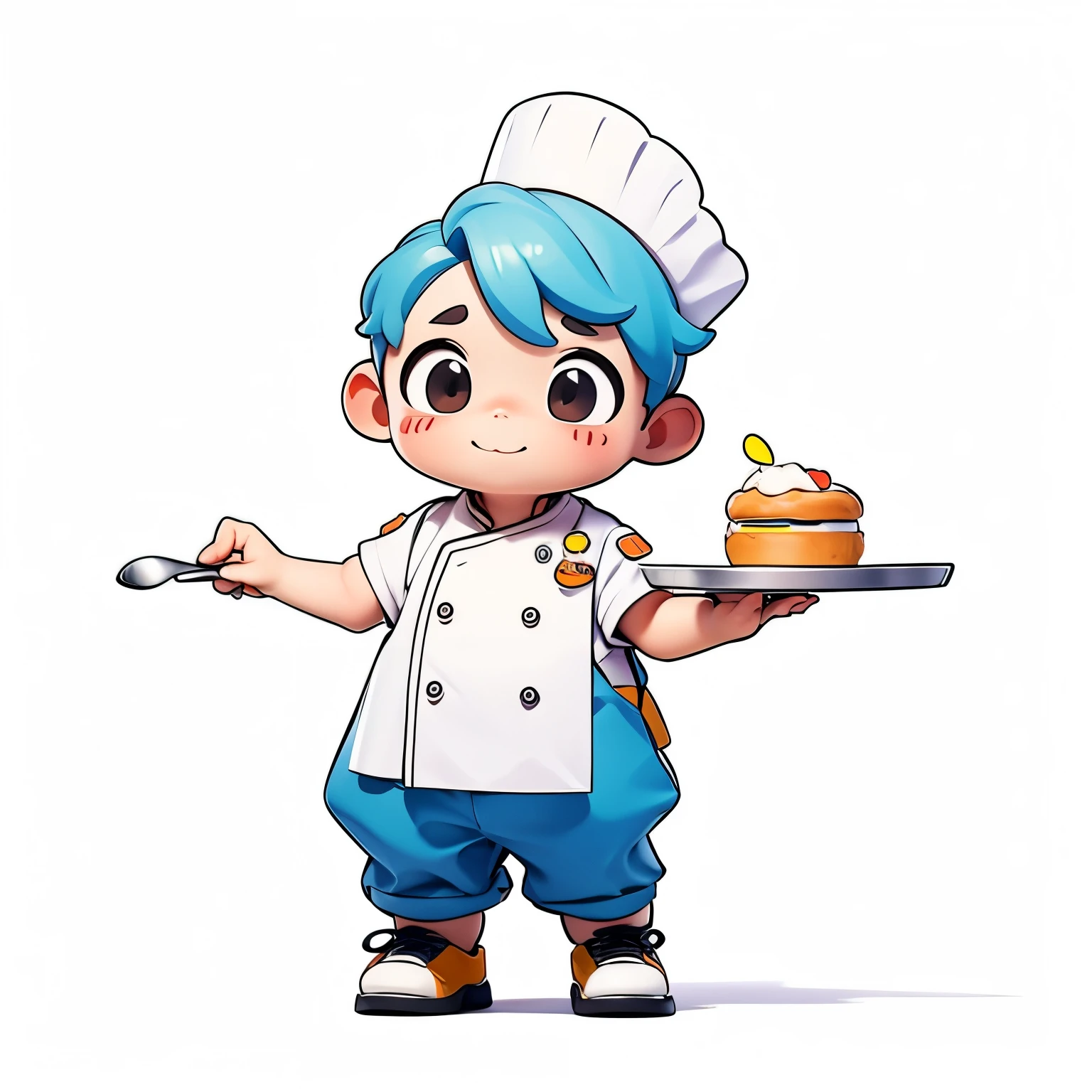 Full-body baby, image quality: 8k;  white background; Style: 2D; vibrant colors,  outline in bright neon, Line drawing, chef's uniform.