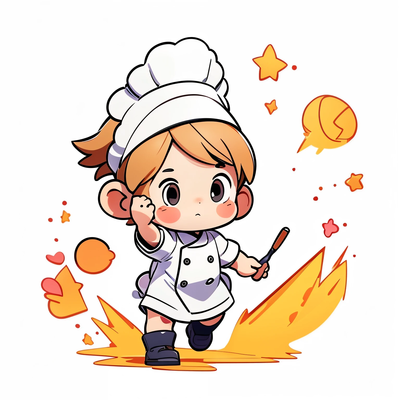 Full-body baby, image quality: 8k;  white background; Style: 2D; vibrant colors,  outline in bright neon, Line drawing, chef's uniform.