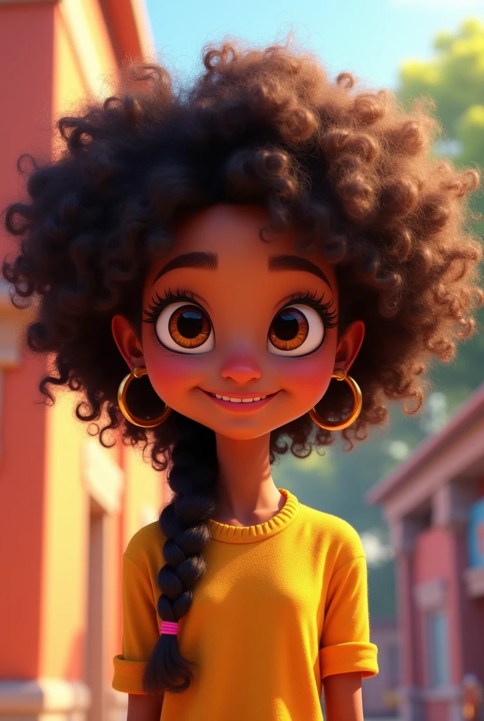 Believe me a 14 year old teenager with dark skin long curly hair black eyes high output Pixar