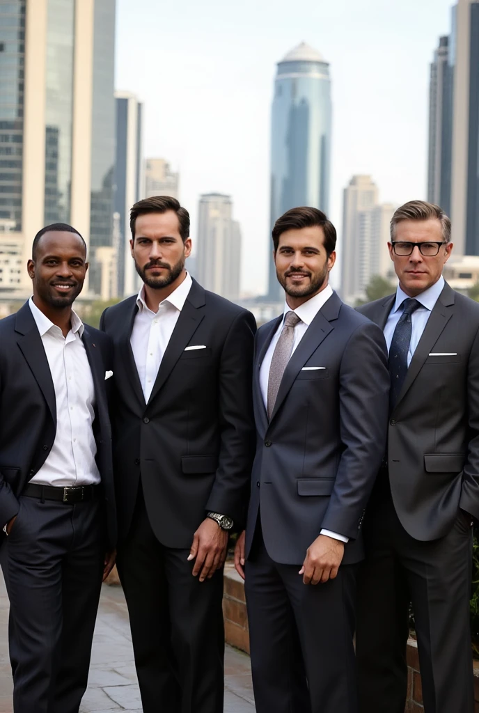 4 men in Dubai, 2 of them black Angolans and 1 Brazilian and 1 white Portuguese With rich background