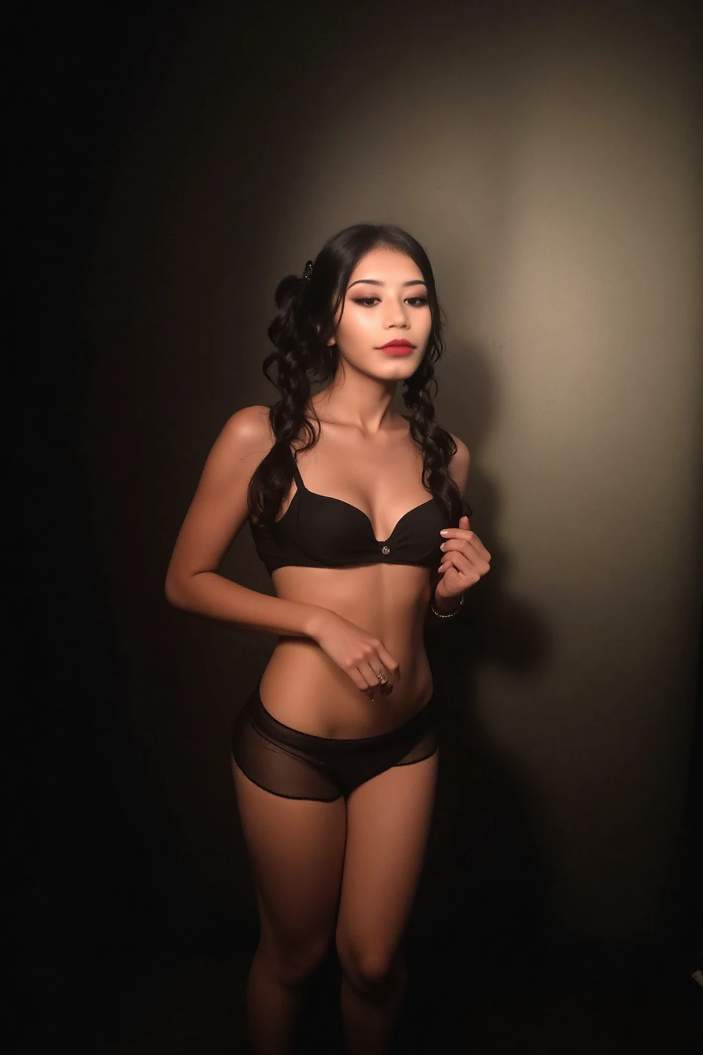 Indian long hair,wearing intellectual style glasses,wearing thong panties
