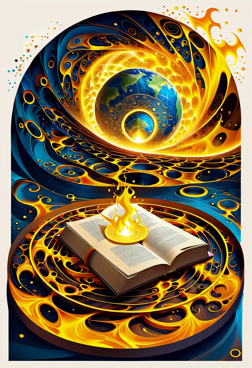 book (((magic))), earth, water, fire, wind, magic circles, abstract, fractal, pattern, yellow, creative, artstation, vector, golden ratio