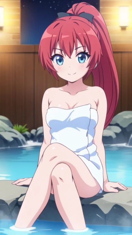 best quality, ultra-detailed masterpiece, nino nakano, blush, smile, pink leotard, halter neck, bare shoulders, open legs