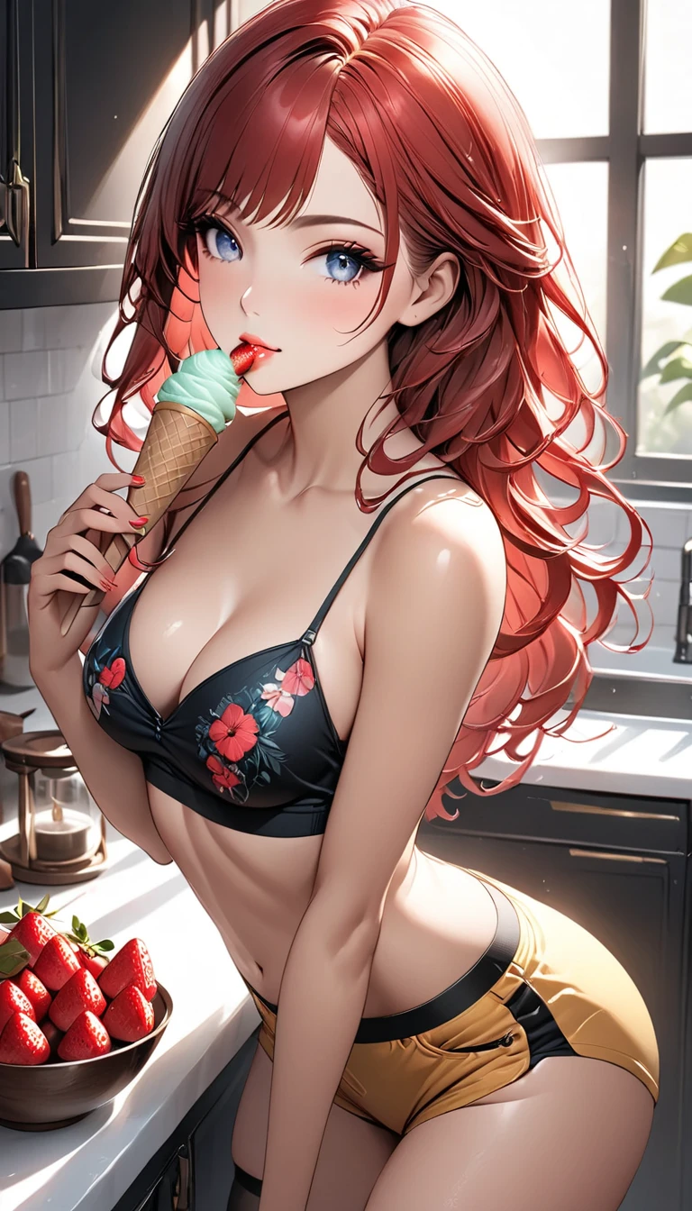 anime girl in a kitchen with a cupcake and a bottle of milk, seductive anime girl, extremely detailed artgerm, beautiful alluring anime woman, anime girl drinks energy drink, ig model | artgerm, , anime food, [ 4 k digital art ]!!, attractive anime girl, in the kitchen, anime girl, a human-like juicy peach