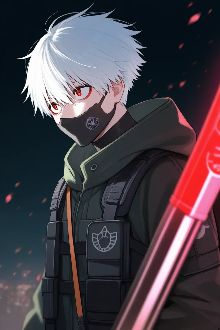 a CSGO soldier with the face of Kaneki with white hair