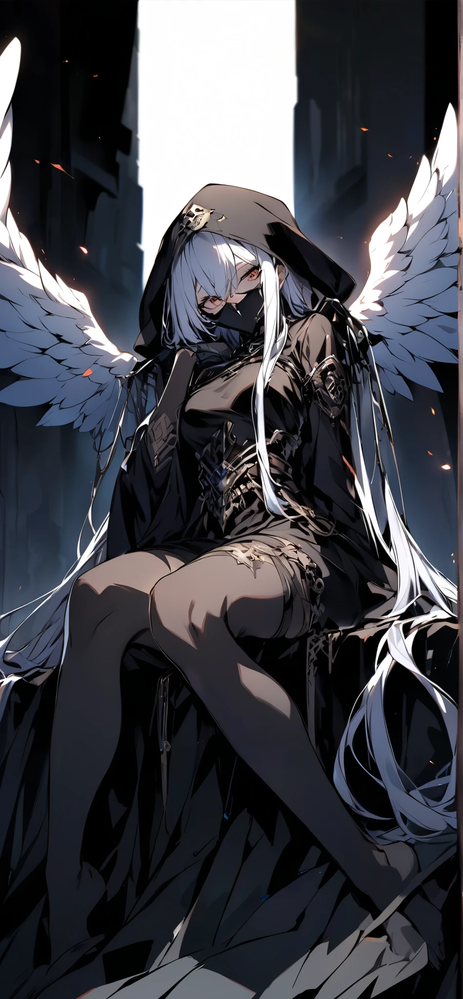 solo, 1boy,「white hair,cerulean blue」long hair,  {{nighthawk mask}},  There&#39;s a man wearing a costume, {fox tail,} {one wing of a crow} Farson!!!!, furry Farson, furry characters, furry anime, Farson, furry paws furry, Furry shots, there is nothing, very hairy, furry artist, upright, [[[Anthropomorphic Nue]]] virtual youtuber, full body
