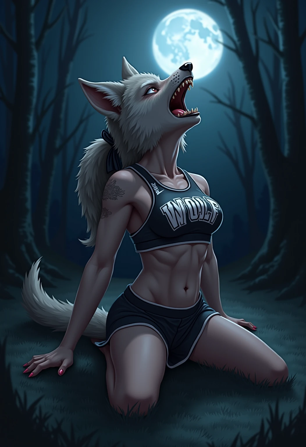 Forest wolf bikini howling into the night