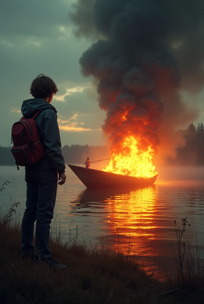 realistic photo, Best Quality, hyper detailed, 15 year old young man, autophoto, whole body, no shirt, sin sport, without swimsuit, (evening), mountains, nature in real life, stars, officer, (happy, happy), sleeping bag, cap, Torch, forest, rock, River, wood, smoke, served, clear sky, analog style, spectator's view, skin texture, film grain, close up, ultra high resolution, best shadow, RAW, LUT by Instagram