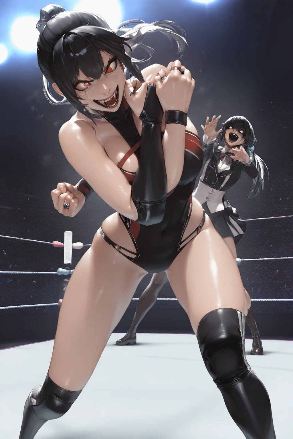 Close-up of a girl in a black leotard、Black shiny latex suit, Saiyan Girl, wonderful, Nano Girl, Female body type, Inspired by Hiromu Arakawa, Anime Manga Robot!! Anime Girls, Fubuki, Full Body Suit, by Hiromu Arakawa, , wonderful, silk, Beautiful and attractive anime teen, Anime Girls of the future, tears,Drooling,Pee,Sweat,Tongue out,incontinence,Peeing,Mouth open and tongue out,Estrus,Eyes wide open,Estrus,Blushing,Nipples are erect,Face is hot,Lust、Mouth wide open and tongue sticking out、Red face print on upper face and chin
