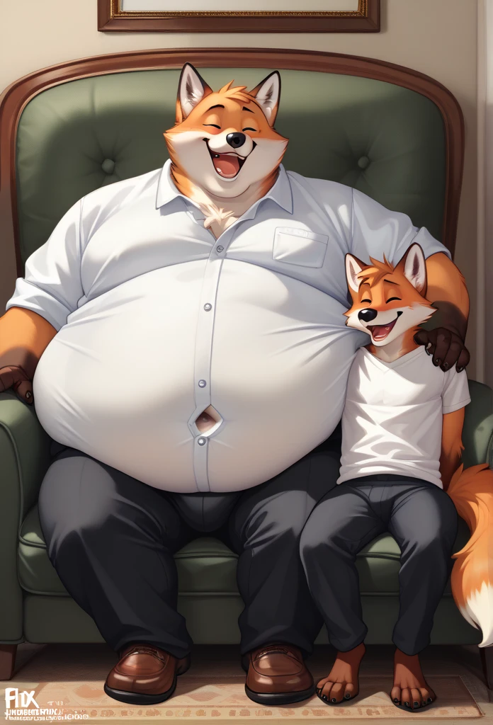 {Side view} a couple of furry two young girl and a furry young boy in a treehouse try to endure a blazing heatwave by eating plenty of ice cream (most of which has unfortunately already melted) and drinking lemonade {[girls: canine, anthro, strong arms, definited muscles, huge thighs, wide hips, chubby belly]}, {[boy: canine, anthro, fat, (morbity obesity:1.4) fat legs, fat belly, drinking lemonade by the pitcher, bigger than the couch, fat, fat belly, round belly, stuffed, sitting, hands on belly]} looking each other, barefoot, shorts, underwear, size difference, same age