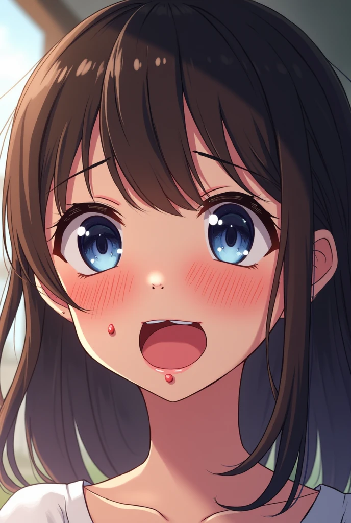 Fille qui tire la langue avec du sperme partout sur son visage dans le style animé